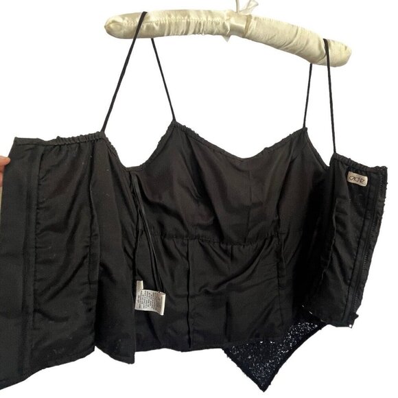 Vtg Y2K Cache Sequin Camisole Cami S Metallic Silk Asymmetrical Spaghetti Straps - Picture 12 of 15